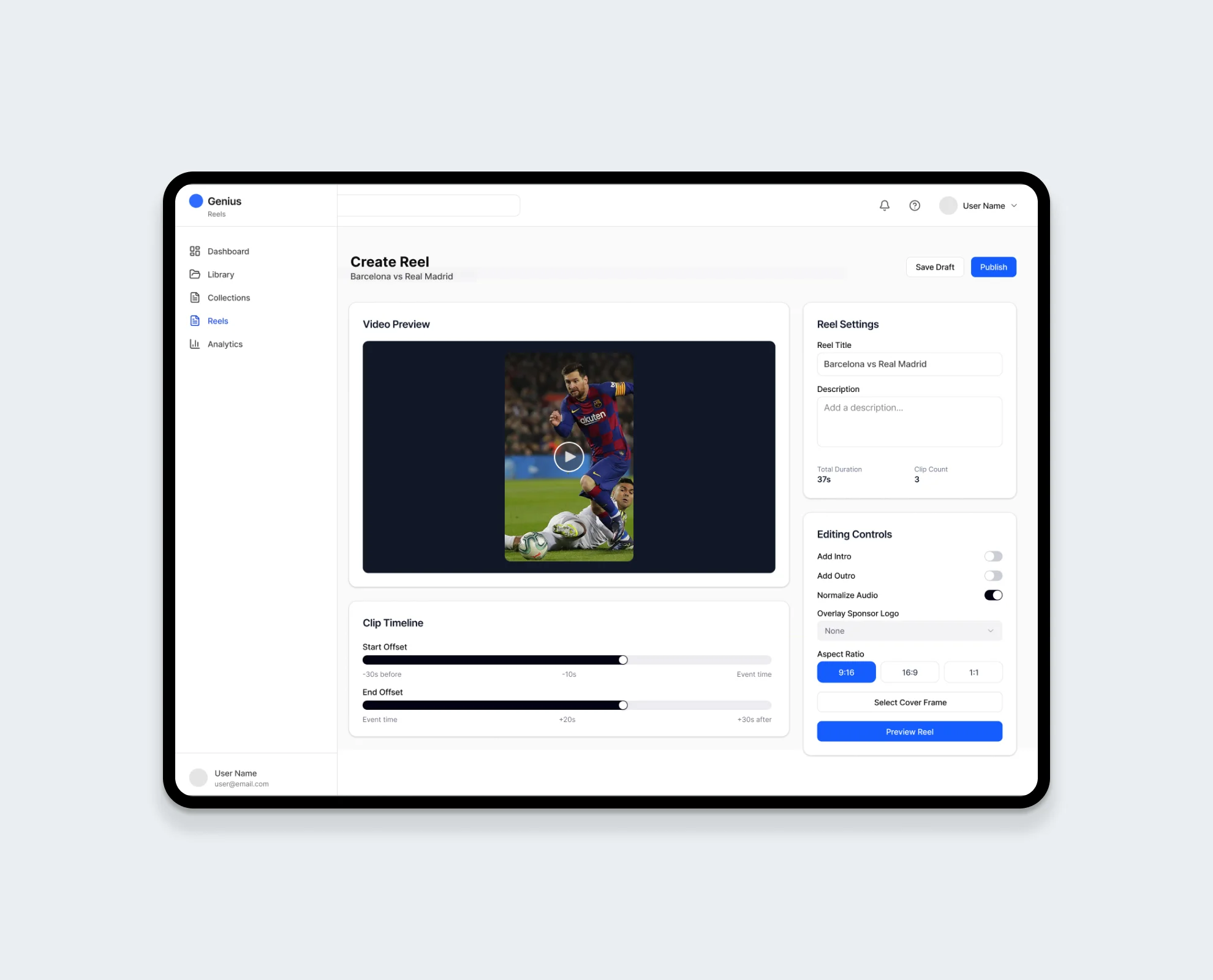 Genius Reels content creation and publishing workflow